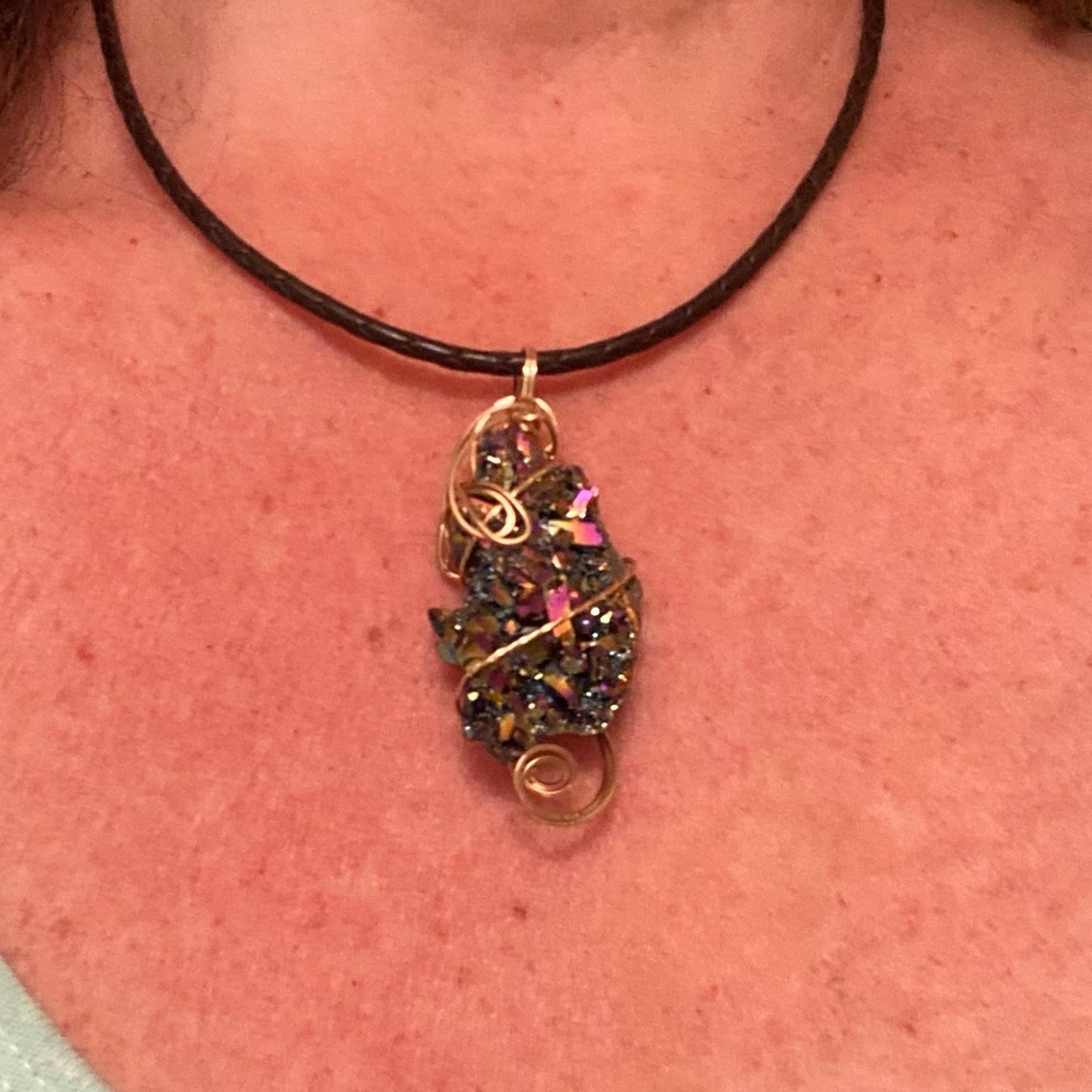 Wire Wrapped Titanium Druzy Pendant 14k GF Wire - Picture 5 of 12